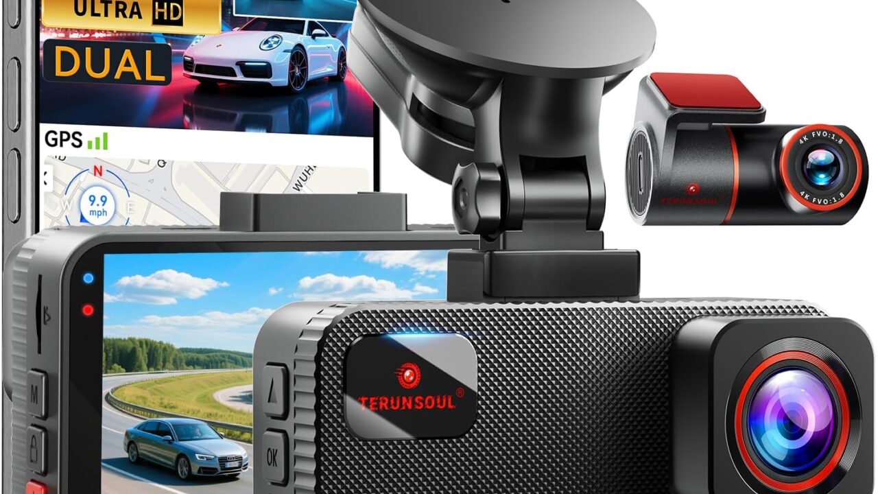 4K+4K Dash Cam Front and Rear, Free 128GB Card Included, 5.8GHz WiFi Dash Camera for Cars, Built-in GPS, G-Sensor, 170°Wide Angle, 3″ IPS Screen, 24H Parking Mode, Support 512GB Max